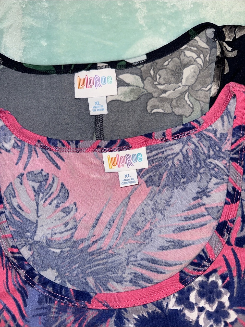 LuLaRoe Dani Pink & Purple Tropical Print and Floral Print Dress Bundle